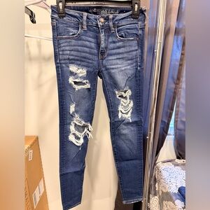 American Eagle Outfitters Dark Blue Distressed Skinny Jeans